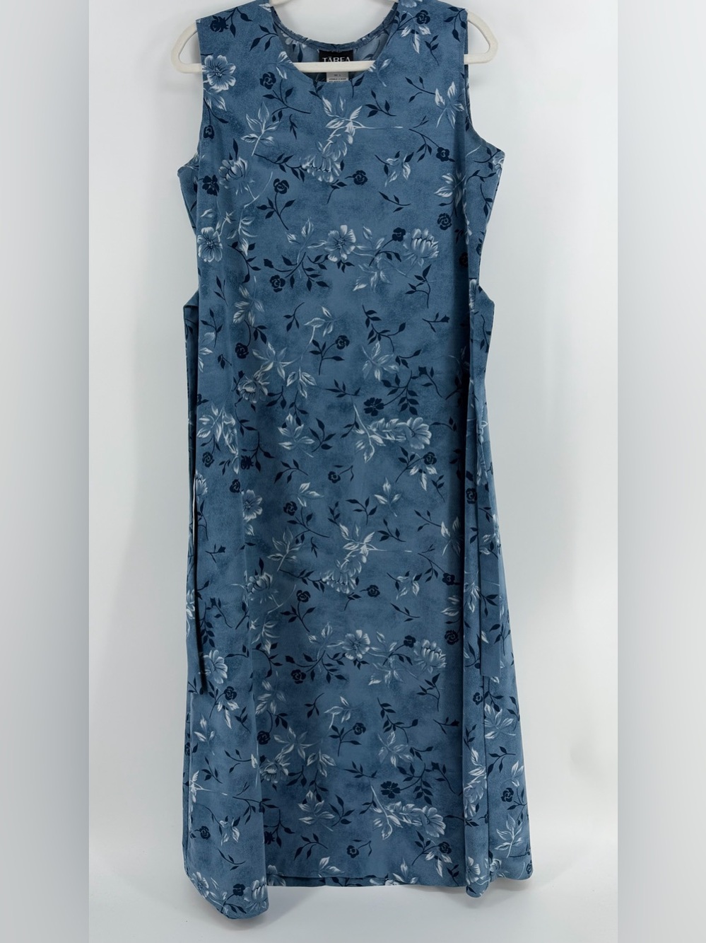 Vintage 90s Y2K Tarea Rue 21 Blue Floral Sleeveless Tie Waist Maxi Dress, Large
